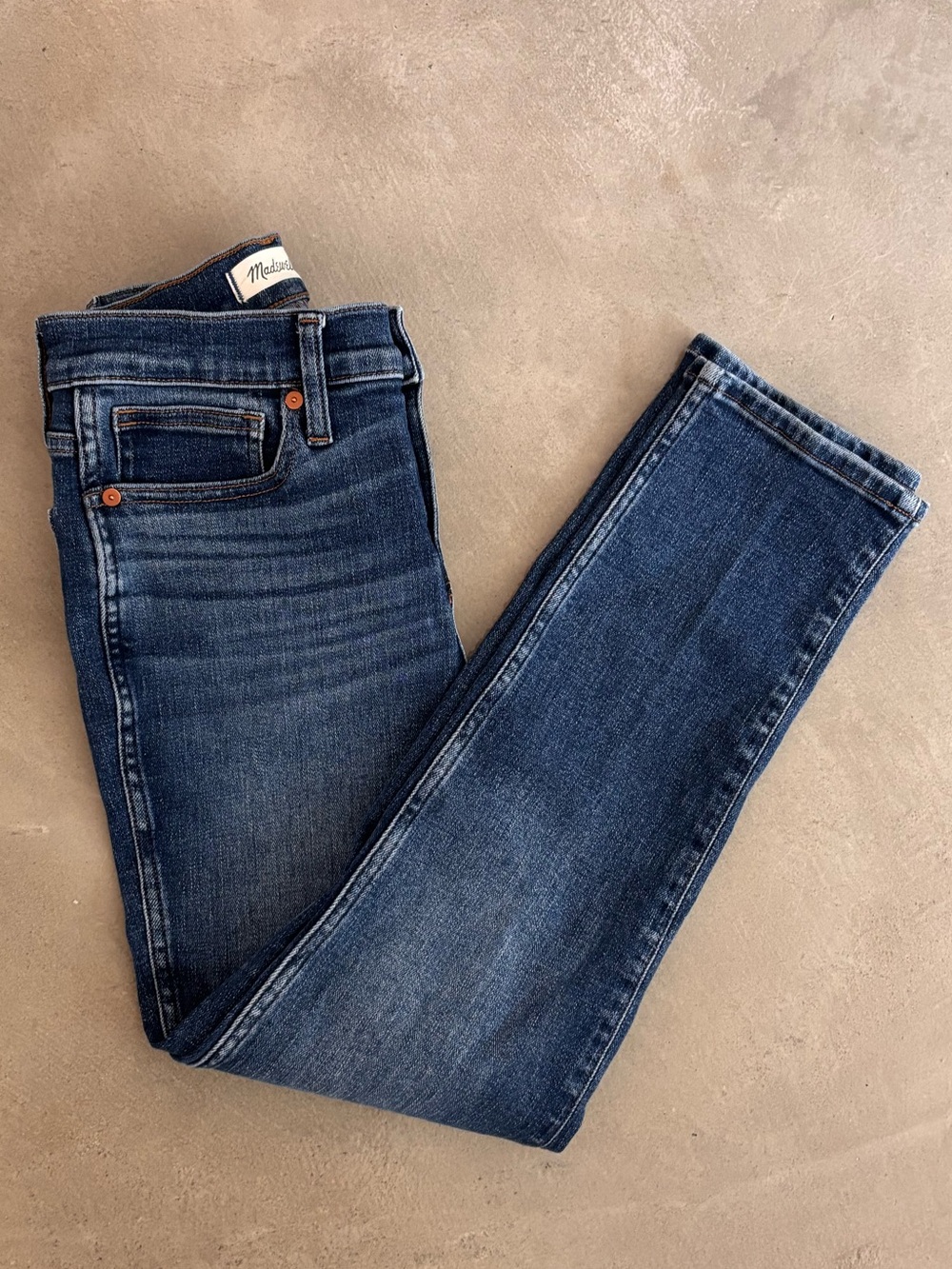 Madewell Stovepipe Dark Blue Mid-rise Stretch Skinny Jeans Denim size 25P EUC